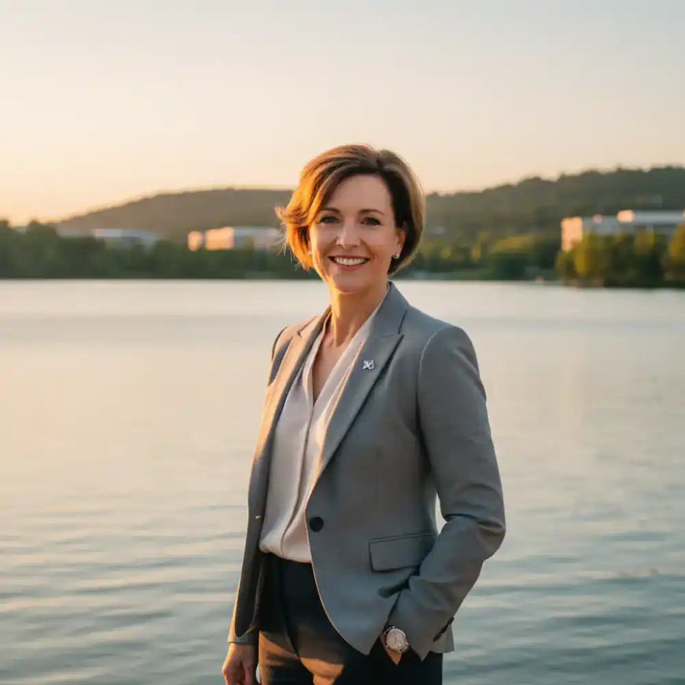 Portrait of the operations director near a lake