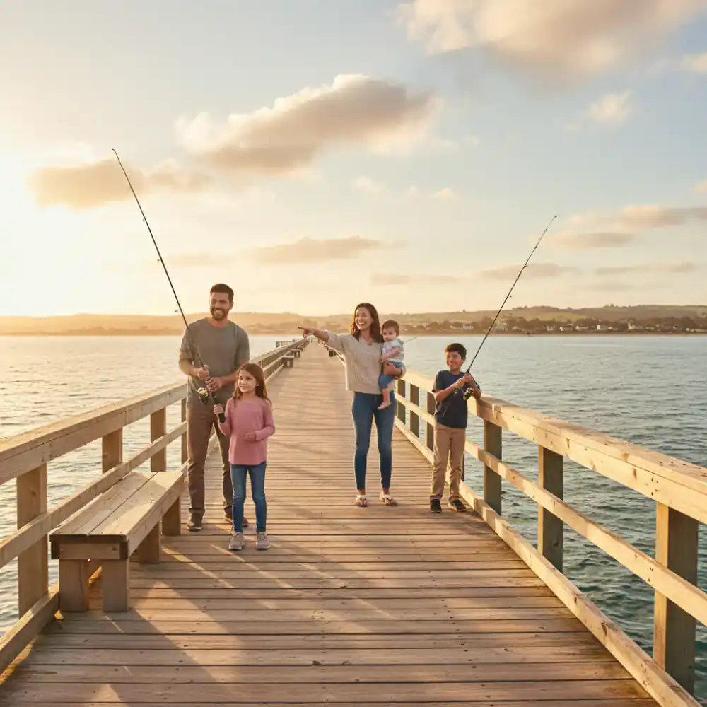 Family enjoying a safe, well-maintained fishing pier