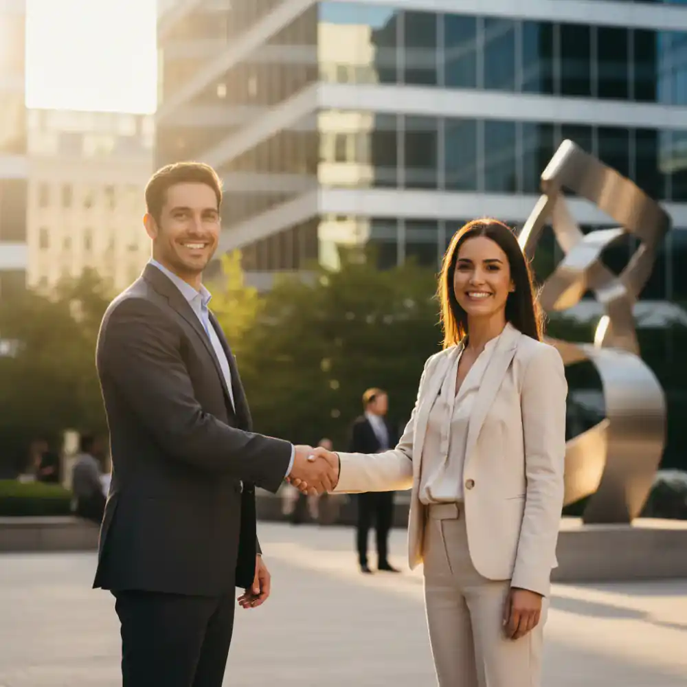 Partnership handshake outdoors